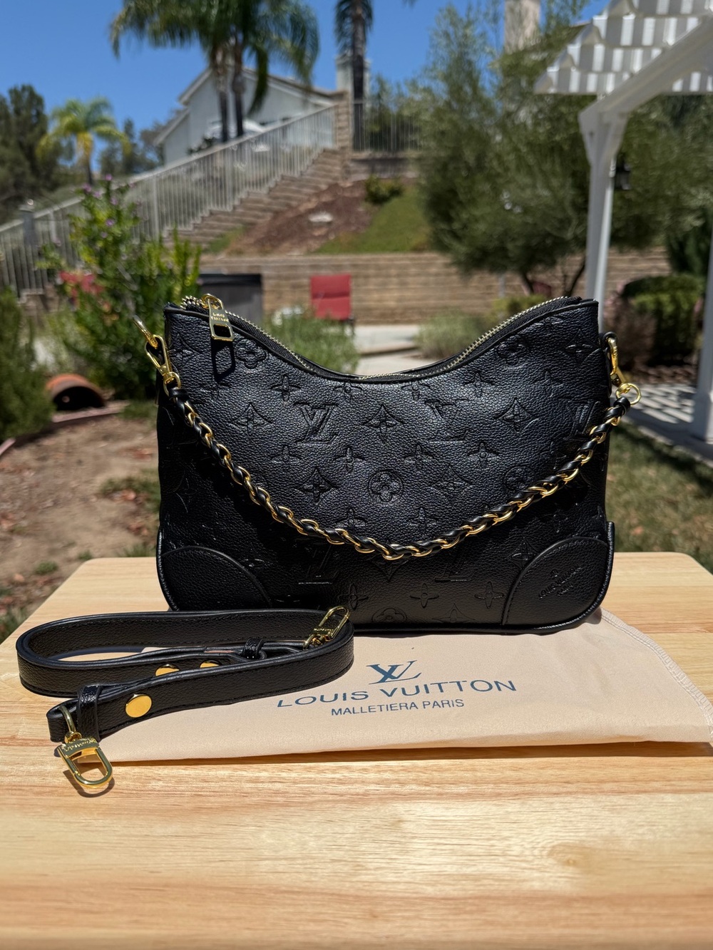 Black Embossed Shoulder Bag with matching wallet